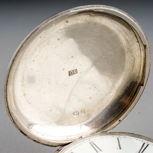 163 - A Victorian silver hunter pocket watch, 40mm white enamel dial with Roman numerals, case 51mm, Londo... 