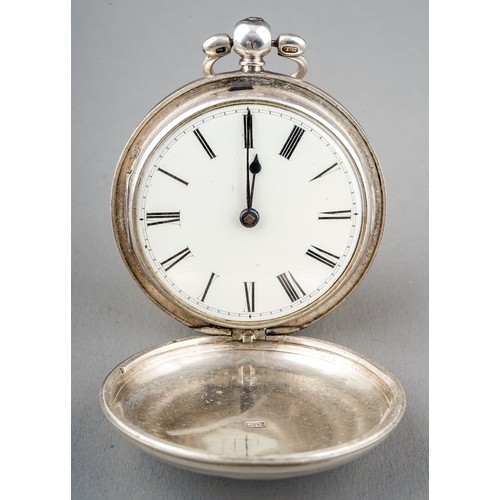 163 - A Victorian silver hunter pocket watch, 40mm white enamel dial with Roman numerals, case 51mm, Londo... 