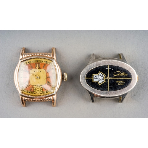 164 - A gentleman's Elgin wristwatch case (no strap); and a 1970's Chateau digital wristwatch (2)