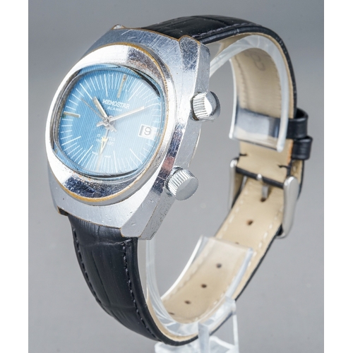 167 - A gentleman's Memostar stainless steel alarm wristwatch, blue oval 30mm dial, baton indicators, subs... 