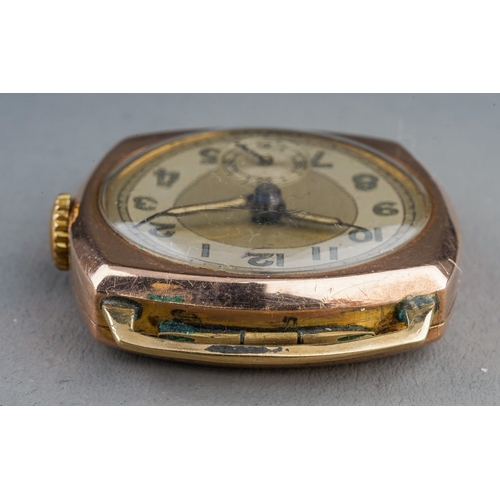 172 - A gentleman's 9ct gold cased watch head, circular dial with subsidiary seconds, total gross weight a... 