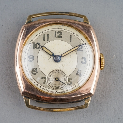 172 - A gentleman's 9ct gold cased watch head, circular dial with subsidiary seconds, total gross weight a... 