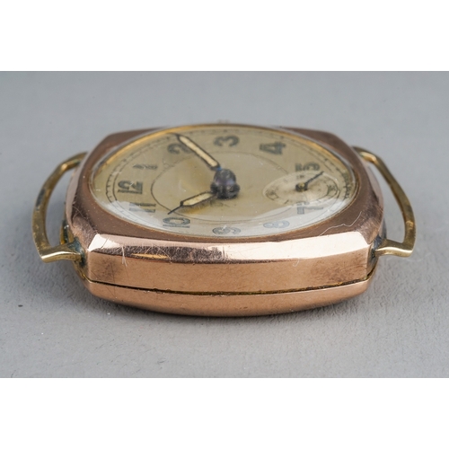 172 - A gentleman's 9ct gold cased watch head, circular dial with subsidiary seconds, total gross weight a... 