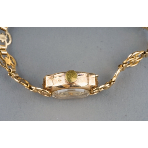 175 - A ladies Accurist 9ct yellow gold wristwatch, 9ct gold strap, total gross weight approx 12.2g