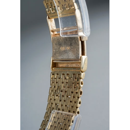 176 - A 9k yellow gold Geneve wristwatch, 27mm white square dial, 30mm case, integral 9k gold bracelet str... 