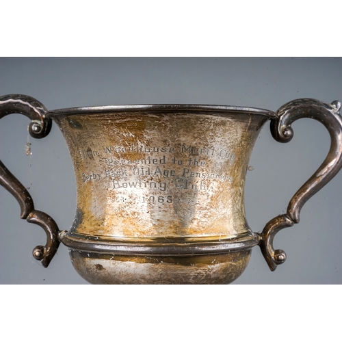 179 - A Modern two handled silver trophy with presentation inscription dated 1965, hallmarked by Viner's o... 