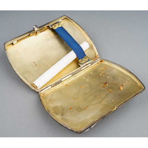 182 - An Edwardian silver and enamel cigarette case, the cover enamelled in cream and pale blue, gilt line... 