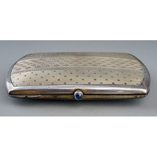 182 - An Edwardian silver and enamel cigarette case, the cover enamelled in cream and pale blue, gilt line... 