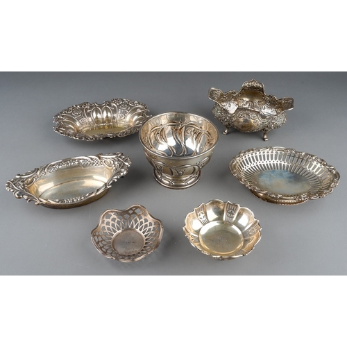 183 - Seven late 19th/early 20th Century silver bon bon dishes, all hallmarked makers include: JD/WD, Ches... 