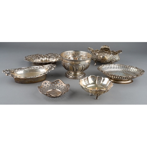 183 - Seven late 19th/early 20th Century silver bon bon dishes, all hallmarked makers include: JD/WD, Ches... 