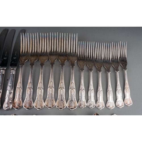 188 - A Sheffield A1 EPNS King's pattern six piece / place flatware service including table knives, forks,... 