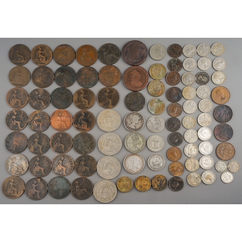 189 - Assorted coins to include a 1908 Florin and a silver six pence (Q)