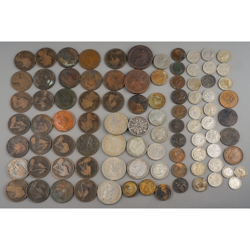 189 - Assorted coins to include a 1908 Florin and a silver six pence (Q)