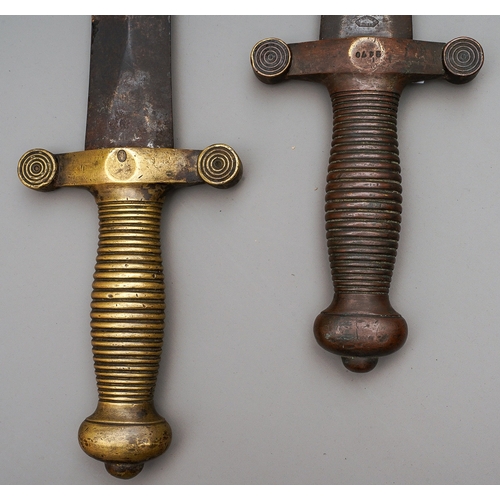 195 - A Pair of French 1831 Artillery Sidearms each with a Brass Handle, Pommel and Cross Guard.

One is m... 