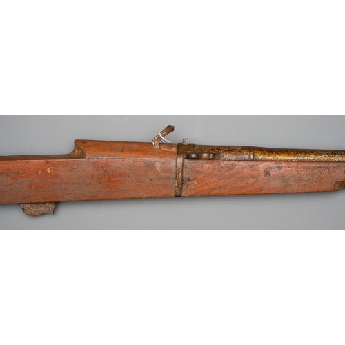 220 - A LARGE 19TH CENTURY AFGHAN JEZAIL MATCHLOCK RAMPART GUN Wooden stock and decorative barrel, around ... 