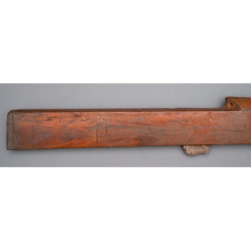 220 - A LARGE 19TH CENTURY AFGHAN JEZAIL MATCHLOCK RAMPART GUN Wooden stock and decorative barrel, around ... 