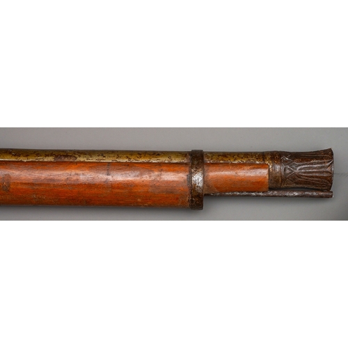 220 - A LARGE 19TH CENTURY AFGHAN JEZAIL MATCHLOCK RAMPART GUN Wooden stock and decorative barrel, around ... 