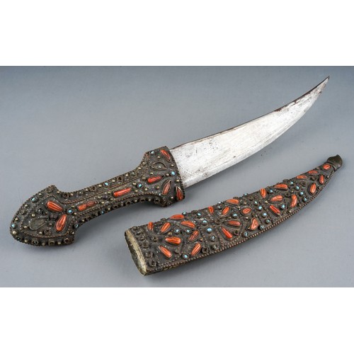 231 - 19th Century antique Turkish Ottoman empire Islamic dagger set with coral and turquoise.  Length 28.... 