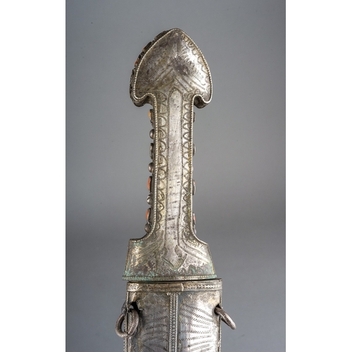 232 - 19th Century antique Turkish Ottoman empire Islamic dagger Kindjal silver set with coral stones.  Ci... 