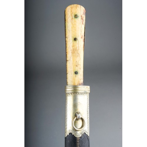 233 - Antique 19th Century Persian Kard dagger.  Gold koftgari to blade.  Walrus ivory grips with white me... 