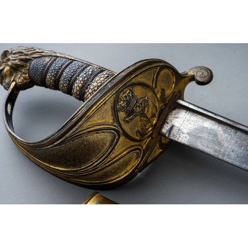 234 - 19th Century British naval sword.  1827 pattern with pipe back, complete with scabbard.  Total lengt... 