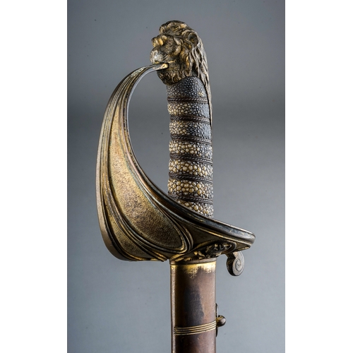 234 - 19th Century British naval sword.  1827 pattern with pipe back, complete with scabbard.  Total lengt... 