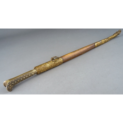 237 - Antique Turkish Yatagan Kard dagger.  Wooden scabbard with gilt metal fittings, length 43cm