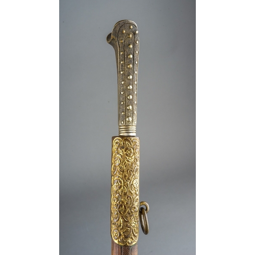 237 - Antique Turkish Yatagan Kard dagger.  Wooden scabbard with gilt metal fittings, length 43cm