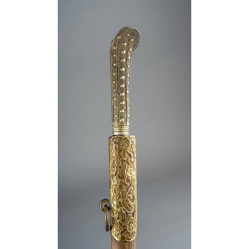 237 - Antique Turkish Yatagan Kard dagger.  Wooden scabbard with gilt metal fittings, length 43cm