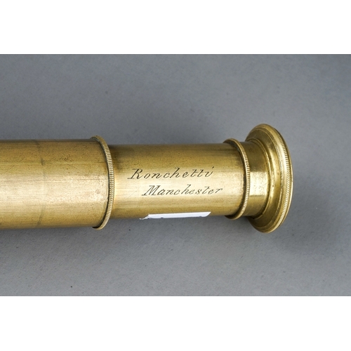 240 - A late 19th Century leather and brass five drawer telescope by Ronchetti Manchester with fitted case... 