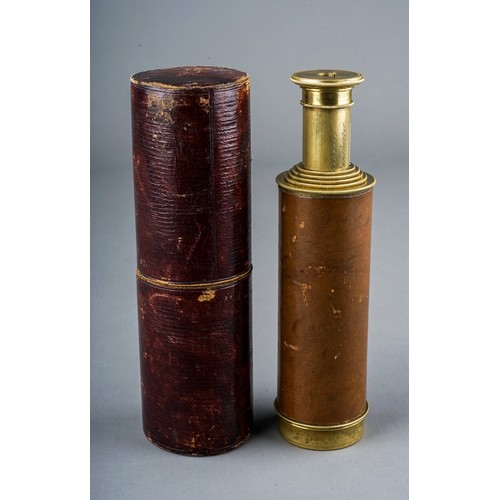 240 - A late 19th Century leather and brass five drawer telescope by Ronchetti Manchester with fitted case... 