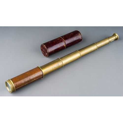 240 - A late 19th Century leather and brass five drawer telescope by Ronchetti Manchester with fitted case... 