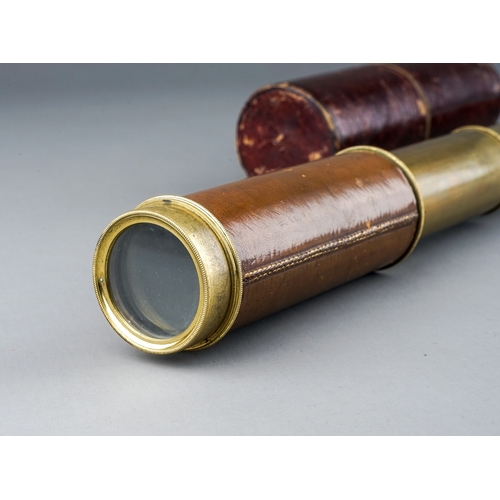 240 - A late 19th Century leather and brass five drawer telescope by Ronchetti Manchester with fitted case... 