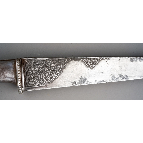 255 - Antique Persian Kard dagger with hand chiselled & wootz Damascus blade.  Interesting calligraphy pie... 