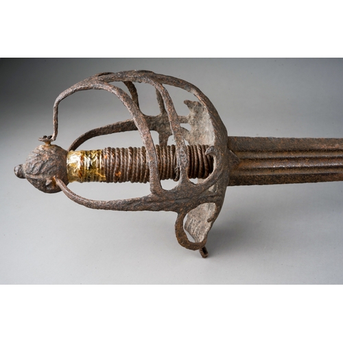 256 - English Civil War mortuary sword circa 1645.  Armoury markings to the blade.  The hilt with chiselle... 