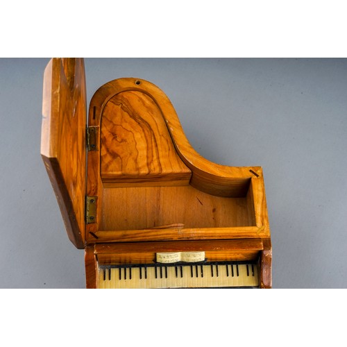 312 - A 20th Century Reuge Swiss movement piano shaped music box, the top painted with a portrait of Chopi... 