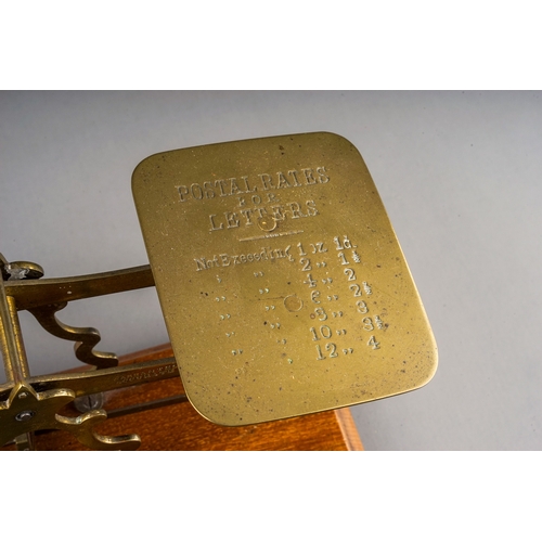 313 - An early 20th Century brass mounted Postal Rate scales for Letters with various weights, approx 23cm... 