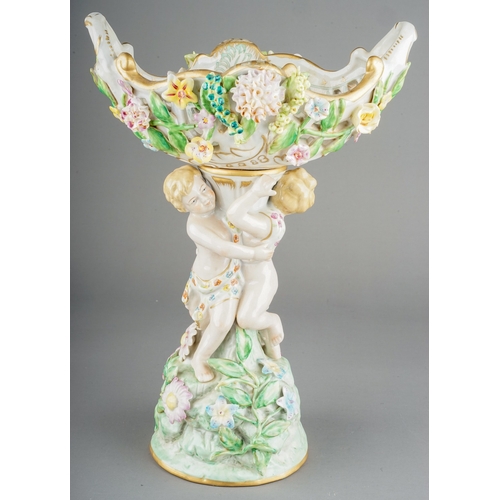 332 - An early 20th Century German Meissen style porcelain two handled table centre piece, oval pierced ba... 