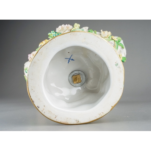 332 - An early 20th Century German Meissen style porcelain two handled table centre piece, oval pierced ba... 