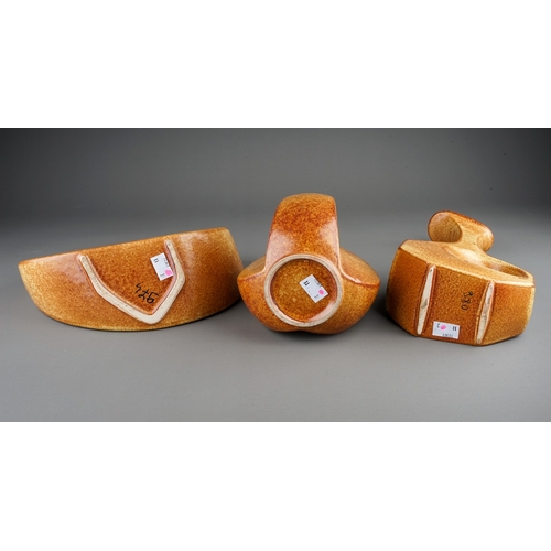 336 - Roberto Rigon for Bertoncello; three pieces of Italian 1960s studio pottery each with orange mottled... 