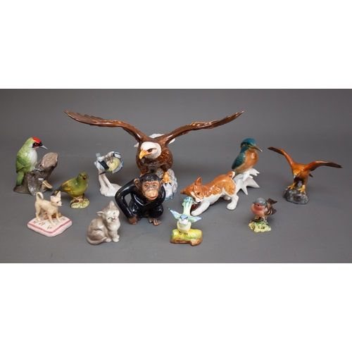 350 - A large Beswick 1018 Bald Eagle, a group of small Beswick finches and an Eagle together with Sylvac ... 