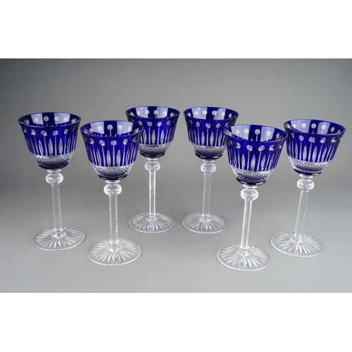 355 - A set of six cobalt blue and crystal St Louis style Tommy wine glasses (6)