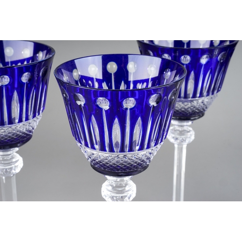 355 - A set of six cobalt blue and crystal St Louis style Tommy wine glasses (6)