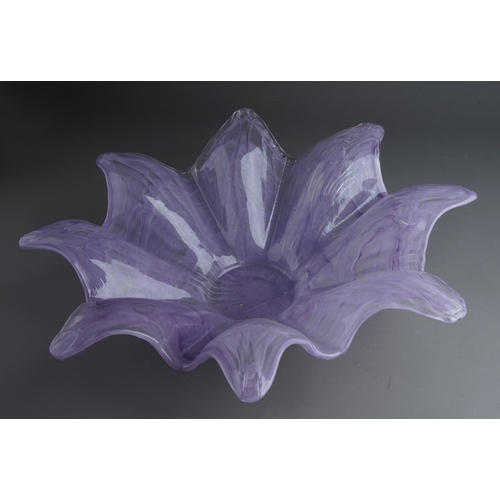 358 - A large Murano Lavorzione Arte lavender coloured star flower shaped bowl, approx 46cm diam