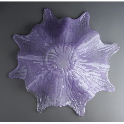 358 - A large Murano Lavorzione Arte lavender coloured star flower shaped bowl, approx 46cm diam