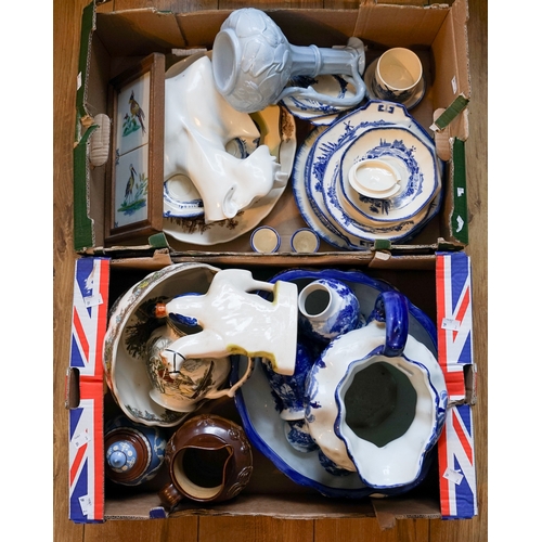 364 - A Royal Doulton part Norfolk blue and white dinner service together with Staffordshire Fred Archer, ... 