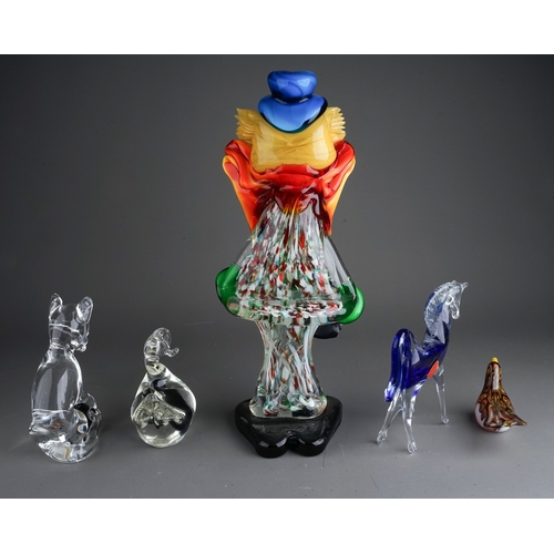 371 - Murano glass to include: large Clown playing a guitar, blue horse, Swan, Dog with ball and vari colo... 