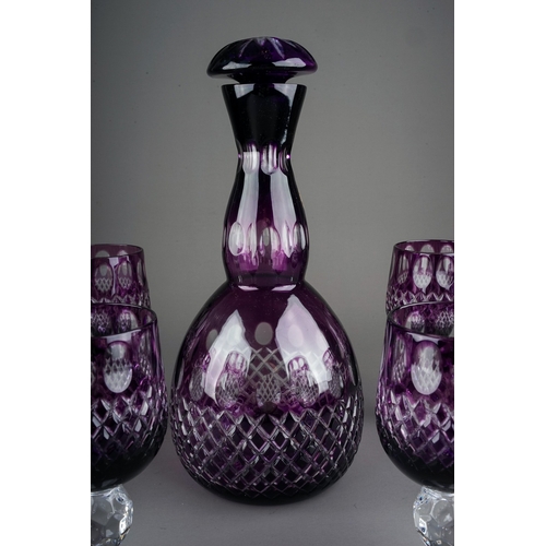 383 - A set of six Sapska Fabrika Stakla Paracin amethyst wine glass with matching decanter and stopper (7... 