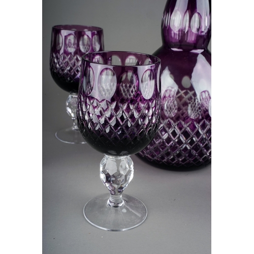 383 - A set of six Sapska Fabrika Stakla Paracin amethyst wine glass with matching decanter and stopper (7... 