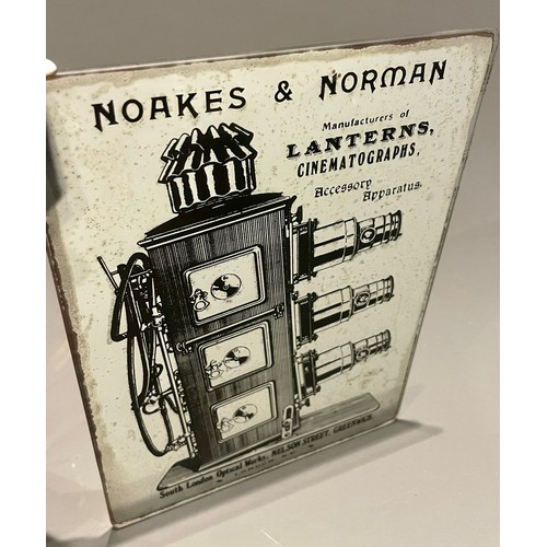 406 - An early 20th Century Noakes & Norman Manufacturer of Lanterns Cinematographs printed mirror adverti... 